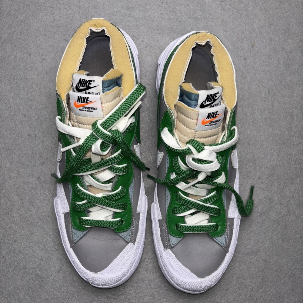 Nike Blazer Low Sacai Shoes Mens Size 9.5 Green Gray White Sneakers‎ DD1877-001 - Picture 4 of 7